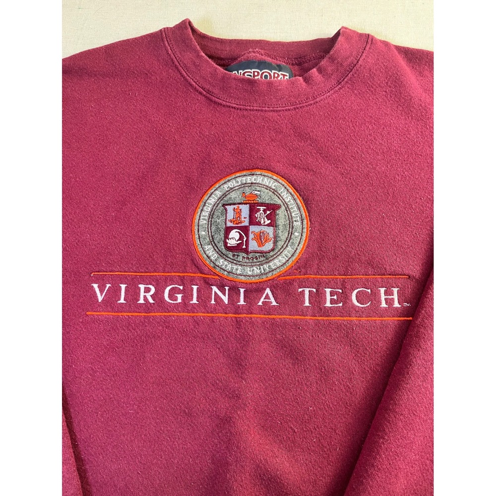 Vintage 90s JanSport Virginia Tech Sweatshirt M Maroon VT College Hokies Crest - Picture 3 of 9